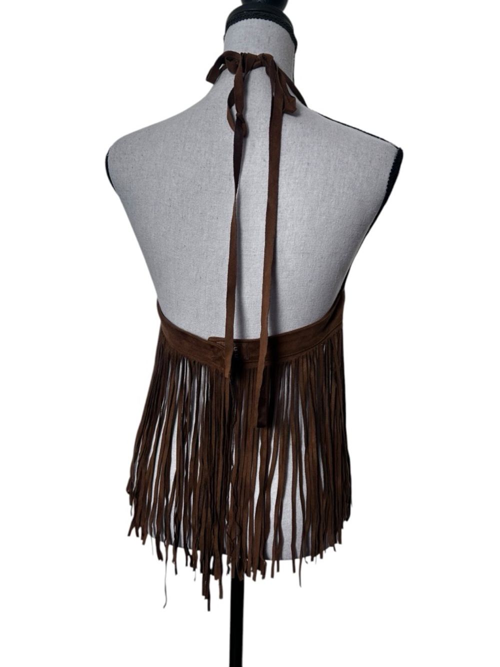 Forever 21 Faux Suede Fringe Halter Top Brown Boho Festival Western Size M - Picture 4 of 7